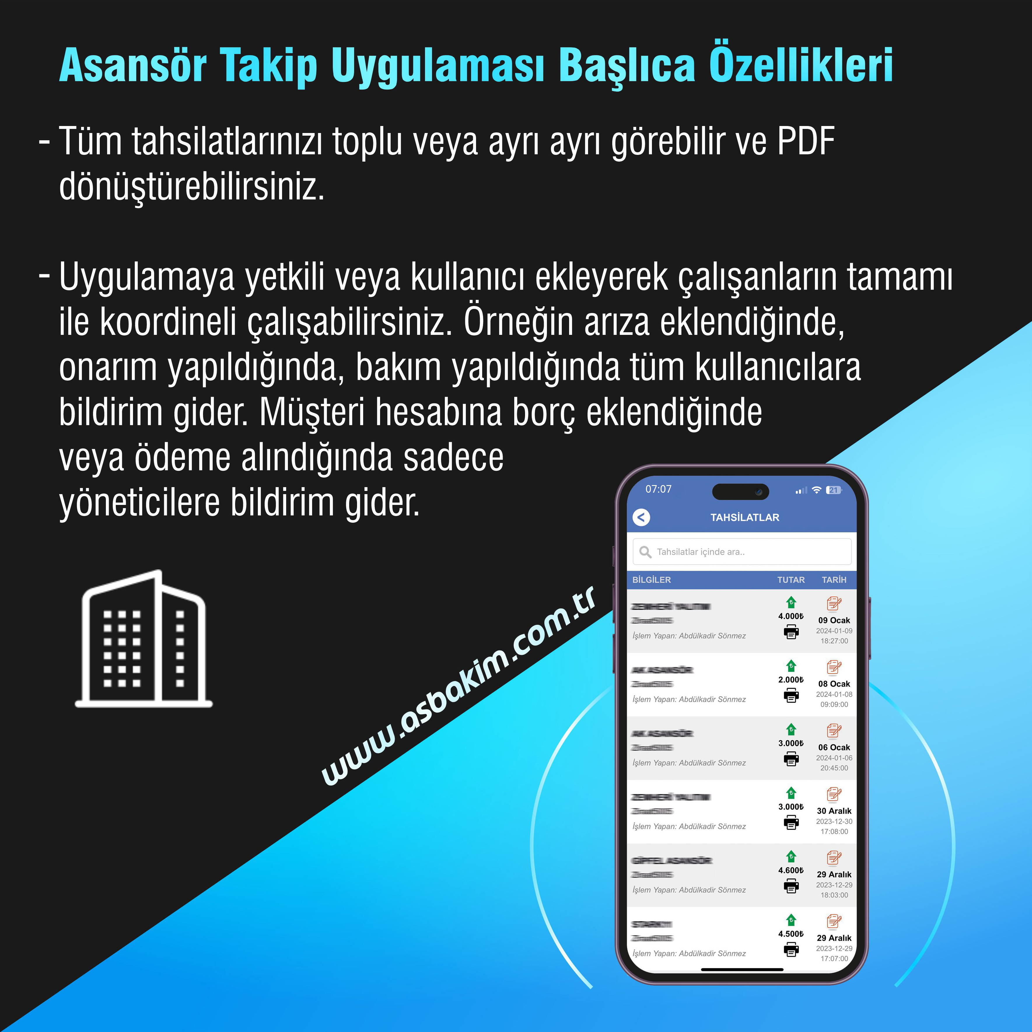 Asansör takibi muhasebe tahsilat programı